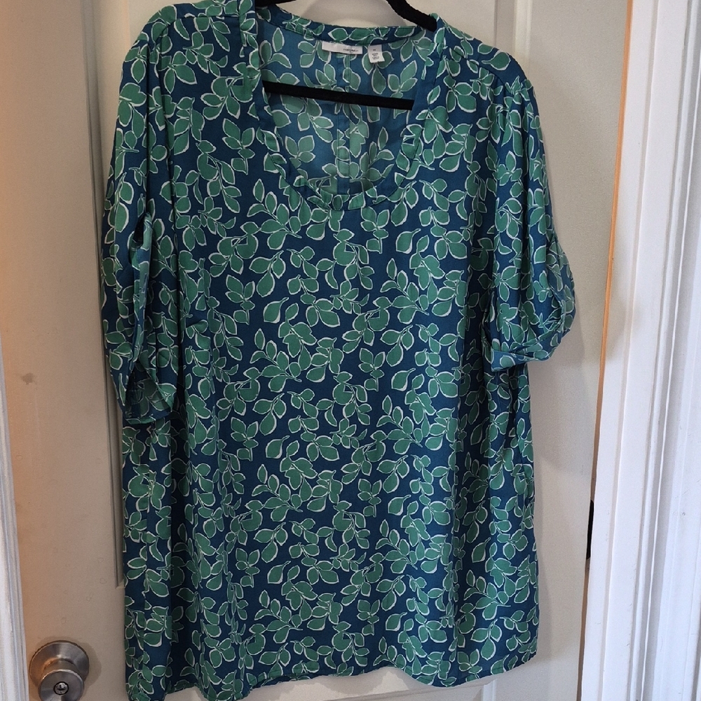 Halogen Teal Leaf-Print Blouse